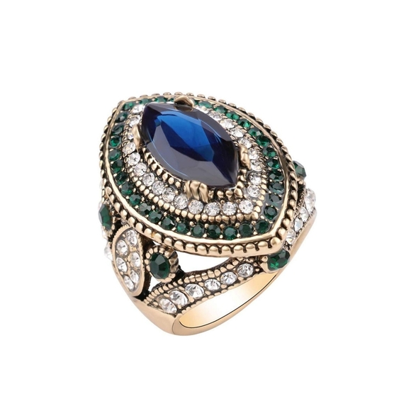 Women Ring Antique Gold Plated Turkish gemstones